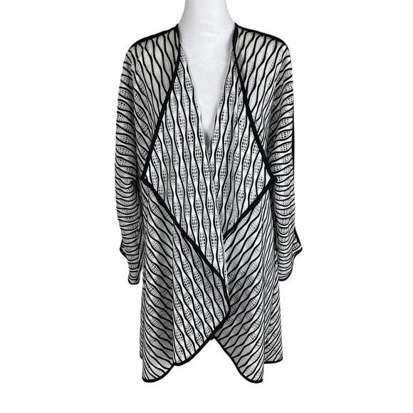 IC by Connie K Sweaters - IC By Connie K Open Waterfall Drape Cardigan Black White Minimalist Size XL